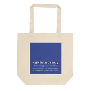 kakistocracy tote bag off white tote with blue design